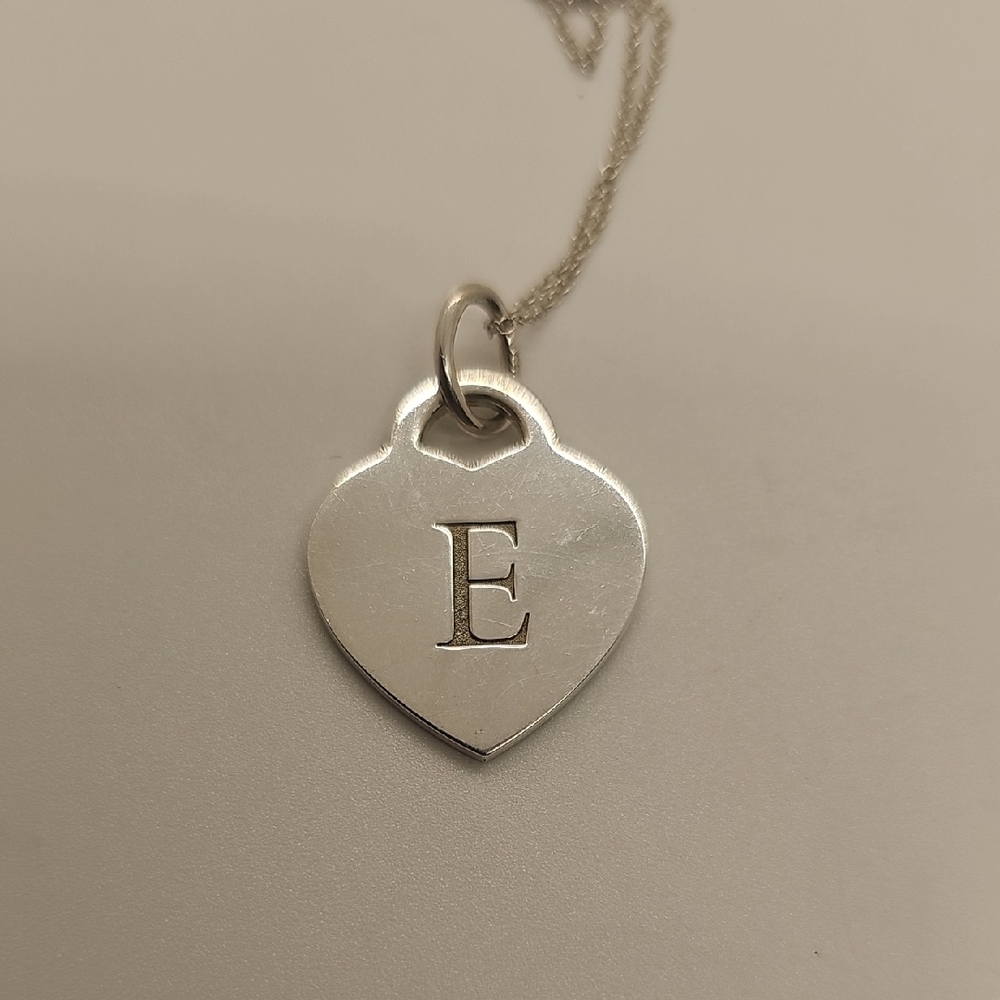 Tiffany & Co  Letter E Heart Pendant or Charm Notes Alphabet in Sterling Silver